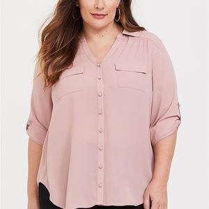 torrid Blush Pink Button-Front V-Neck Blouse